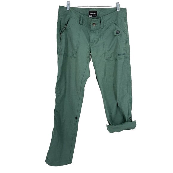 Marmot Women 8 Convertible Nylon Pants Stretch Green Pocket Hiking Outdoor Sport - Picture 1 of 12